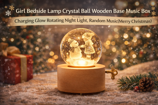 Magical Nights: Girl Bedside Lamp Crystal Ball Music Box with Rotating Glow and Christmas Tunes