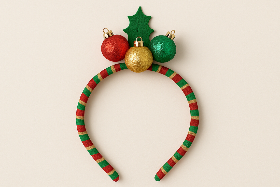 Festive Christmas Tree Balls Headband with Colorful Stripes – A Sprightly Headdress for the Christmas Parties and New Year Celebrations