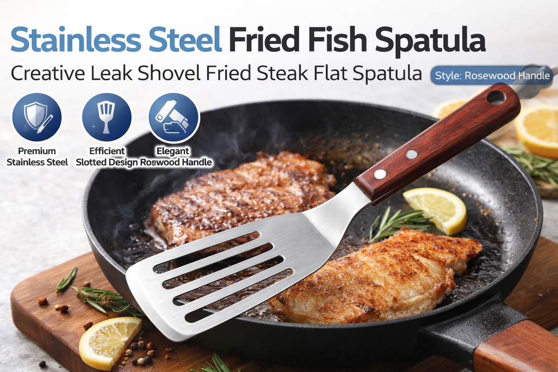 Master Every Flip with the Stainless Steel Fried Fish Spatula (Rosewood Handle Edition)