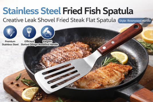 Master Every Flip with the Stainless Steel Fried Fish Spatula (Rosewood Handle Edition)