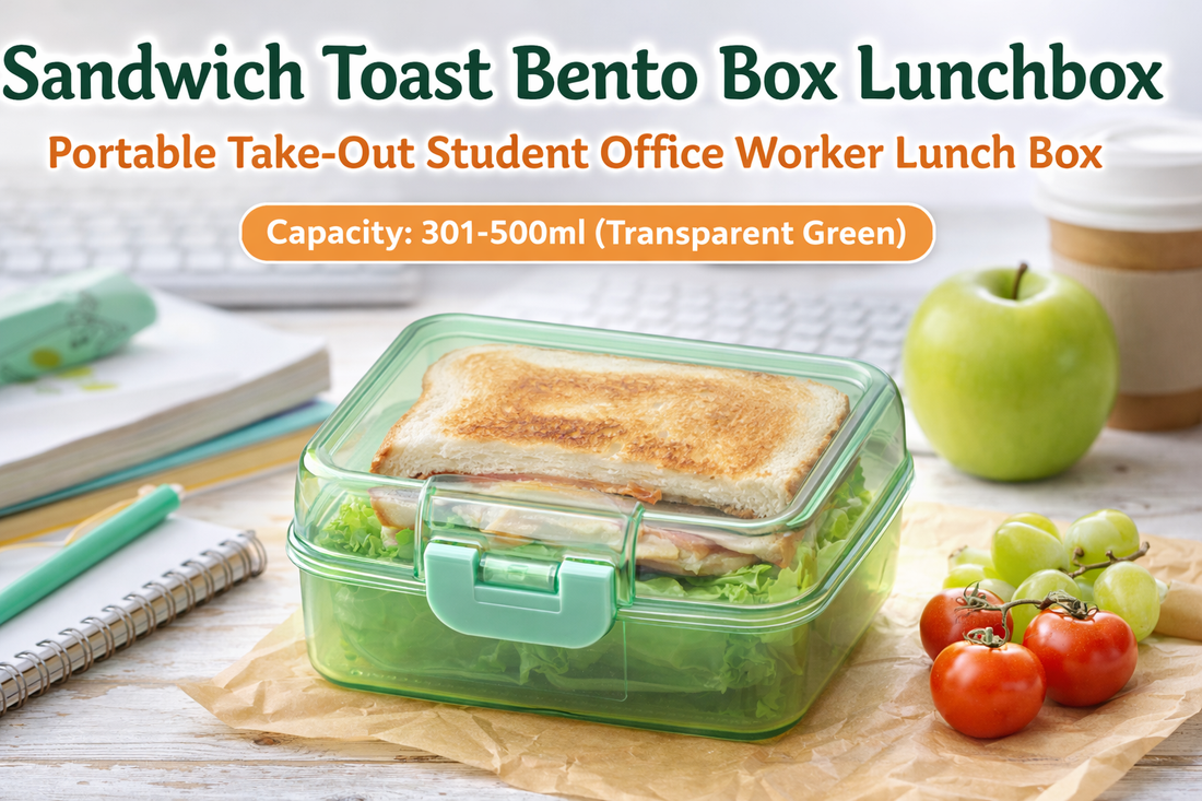 Fresh, Compact & Convenient: Sandwich Toast Bento Box Lunchbox (301–500ml, Transparent Green) for Smart Daily Meals