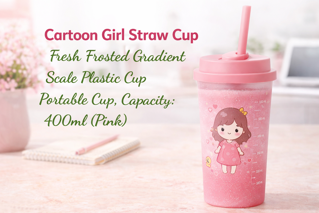 Stay Hydrated in Style: Cartoon Girl Straw Cup Fresh Frosted Gradient Plastic Cup, 400ml (Pink)