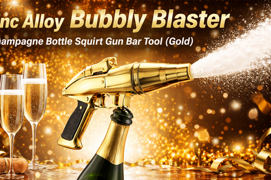 Golden Celebration Redefined: Zinc Alloy Bubbly Blaster Champagne Bottle Squirt Gun Bar Tool (Gold)