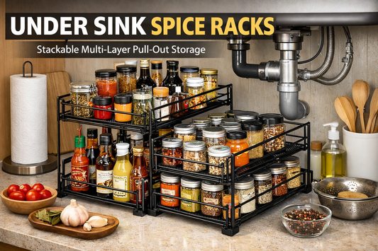 Maximize Small Spaces with the Stackable Multi-Layer Pull-Out Wrought Iron Spice Rack (Black)