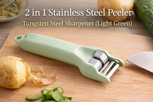 Effortless Peeling and Sharpening: 2 in 1 Stainless Steel Peeler with Tungsten Sharpener (Light Green)