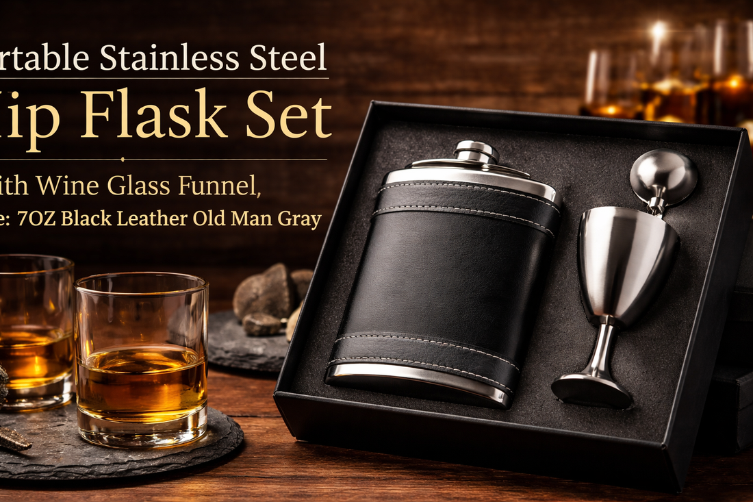 Classic Elegance On the Go: 7OZ Black Leather Stainless Steel Hip Flask Set Review