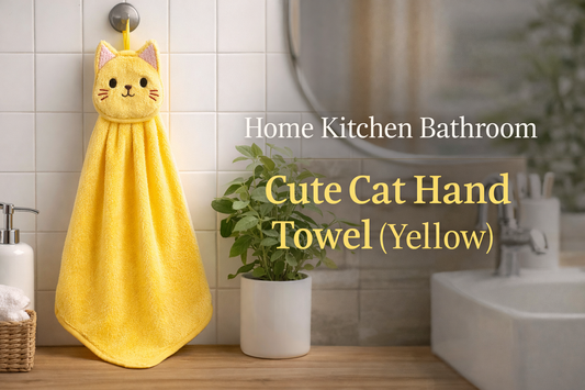 Brighten Your Space with the Cute Cat Hand Towel (Yellow) for Kitchen & Bathroom