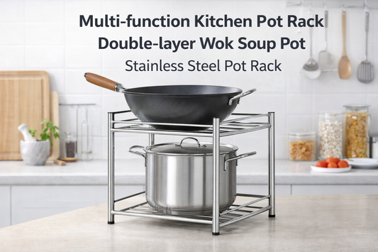 Multi-Function Kitchen Pot Rack Double-Layer Wok & Soup Pot Stainless Steel Storage Solution