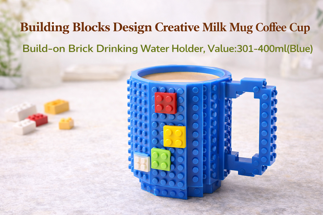 Creative Build-On Brick Milk Mug Coffee Cup (301–400ml, Blue) – Fun, Durable, and Imaginative Drinkware for Daily Use