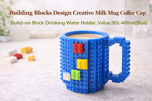 Creative Build-On Brick Milk Mug Coffee Cup (301–400ml, Blue) – Fun, Durable, and Imaginative Drinkware for Daily Use