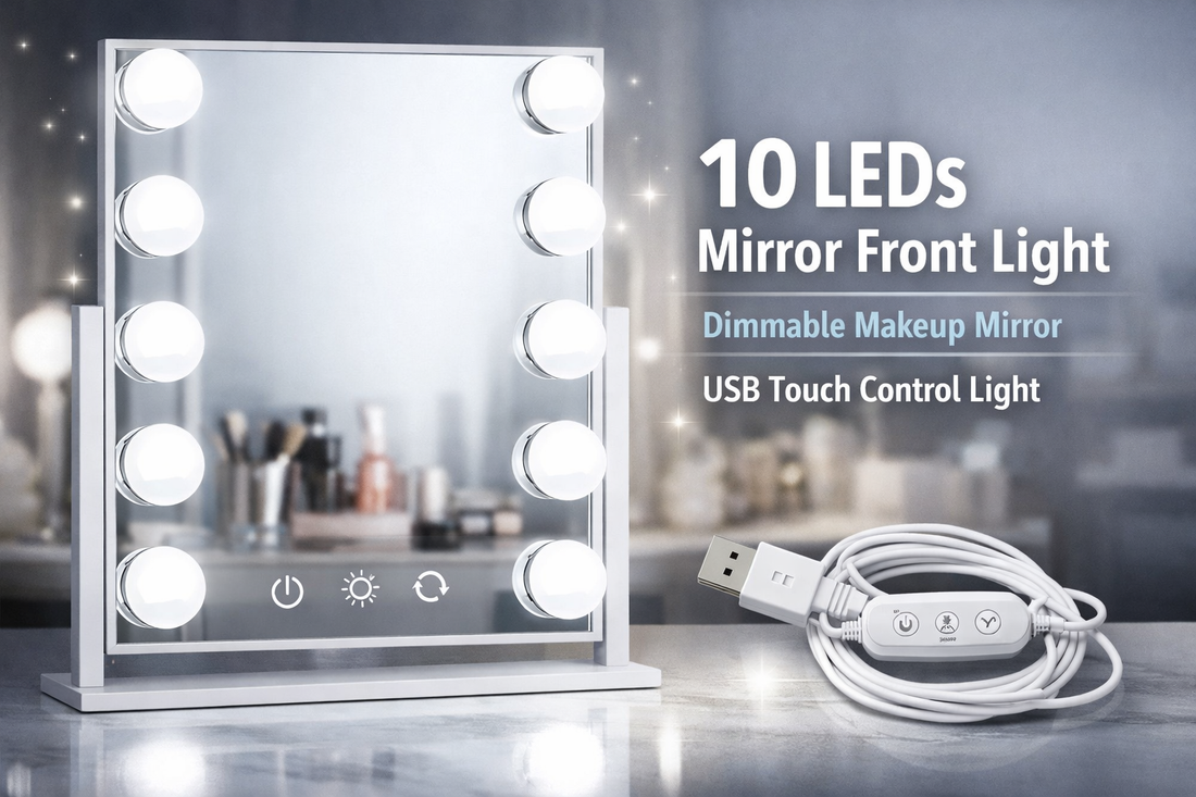 Illuminate Your Beauty Routine with the 10 LEDs Mirror Front Light Dimmable Makeup Mirror USB Touch Control Light (White Light)