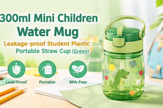300ml Mini Children Plastic Straw Water Cup (Green): Compact, Spill-Free, and Ideal for School Use