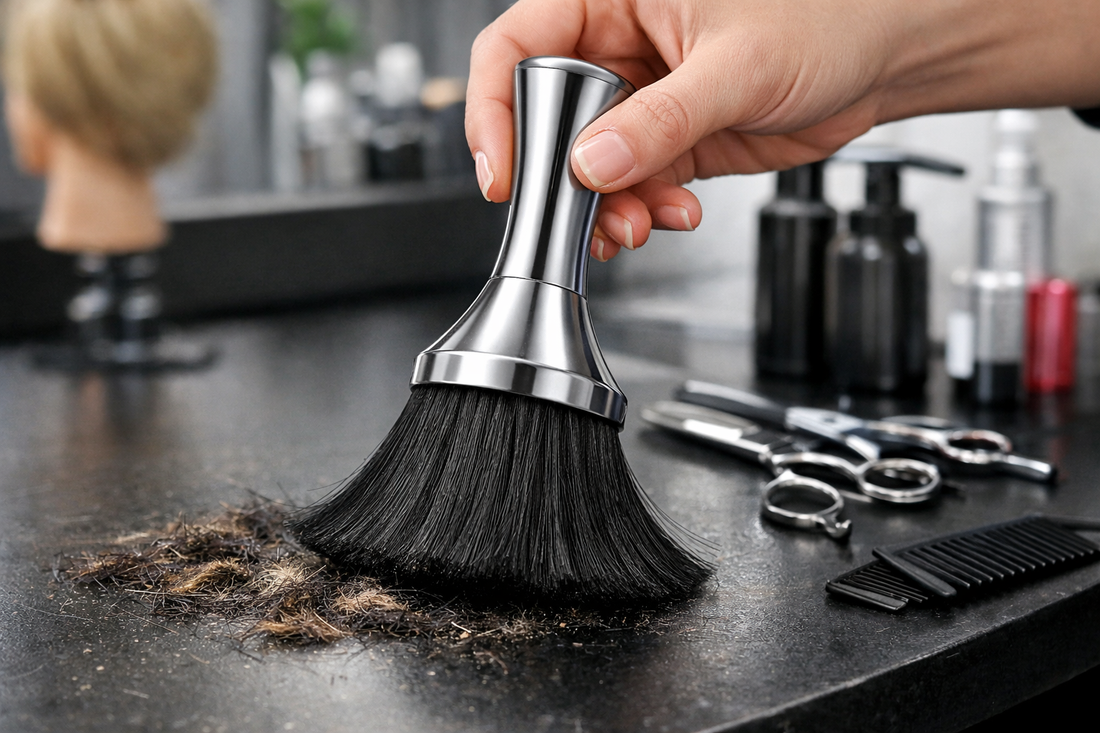 P6424 Hairdresser Sweeping Hair Brushes Hairdressing Nylon Soft Cleaning Brushes Home Hair Salons Shaving Broken Hair Brushes(Silver)