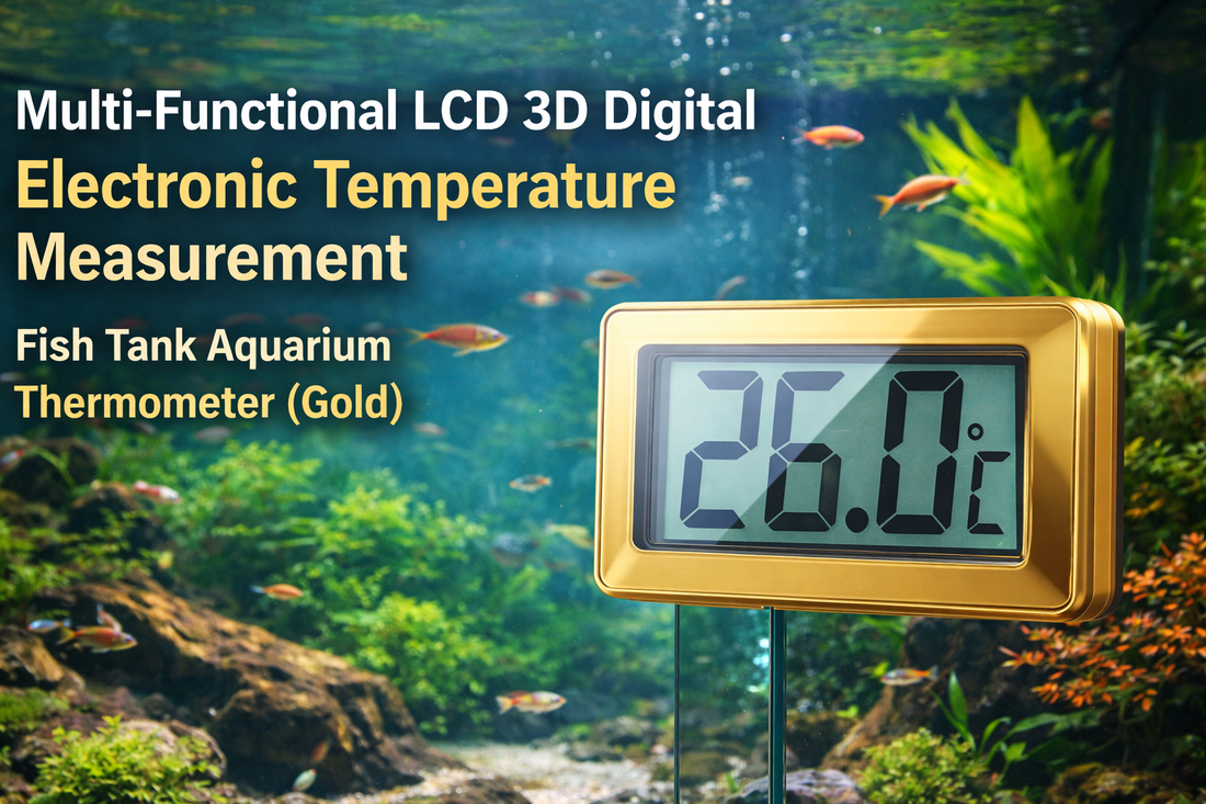 Precision Meets Elegance: Multi-Functional LCD 3D Digital Aquarium Thermometer (Gold)