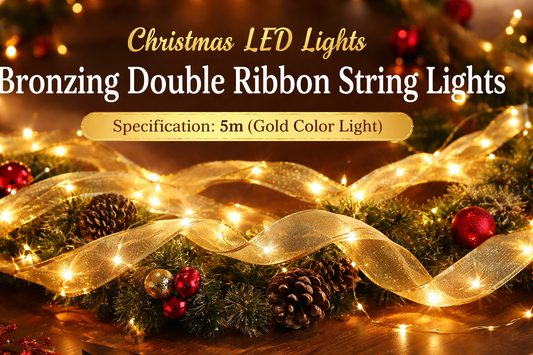 Christmas LED Lights Bronzing Double Ribbon String Lights: 5m Gold Glow for Elegant Festive Décor