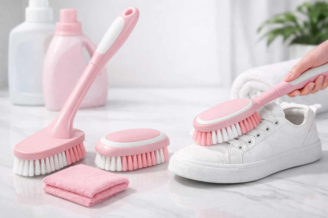Long-Handed Soft Shoe Brush in Pink Offers Gentle Yet Effective Cleaning with Contrasting Color Design for Shoes Laundry Home Use Without Damage or Effort