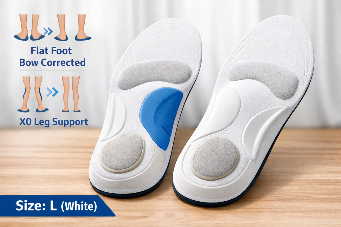Step into Better Posture with Flat Foot & XO Leg Correction Insoles Lightweight Orthopedic Design for Daily Comfort – Size L (White)
