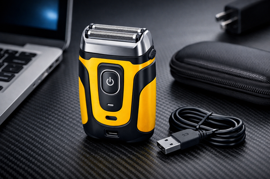 The Electric Razor Portable USB Rechargeable Men Shaver in Stylish Yellow Black Design enables users to maintain their personal hygiene across all locations