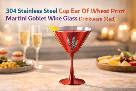 Elevate Your Drink Experience with the 304 Stainless Steel Cup Ear Of Wheat Print Martini Goblet Wine Glass Drinkware (Red)