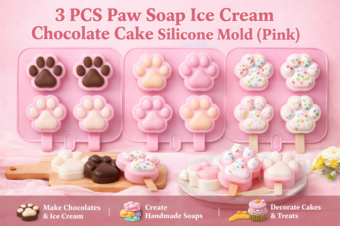 3 PCS Paw Soap Ice Cream Chocolate Cake Silicone Mold (Pink) for Chocolates, Cakes, Ice Cream, and Soap