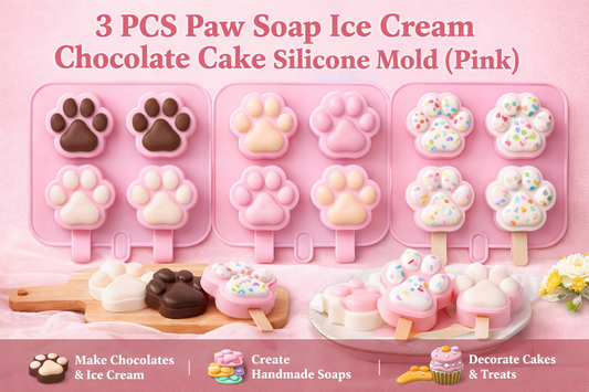 3 PCS Paw Soap Ice Cream Chocolate Cake Silicone Mold (Pink) for Chocolates, Cakes, Ice Cream, and Soap