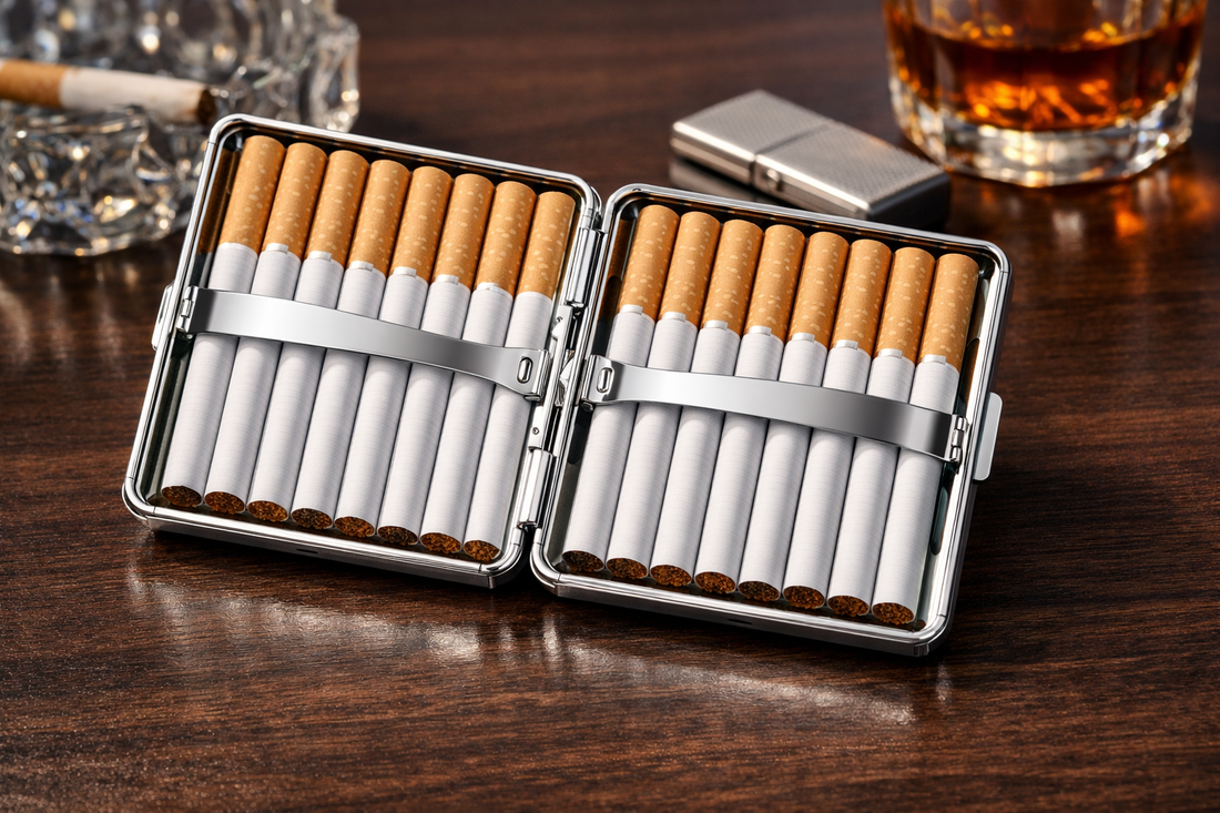 Fine Cigarette Case Double-sided 14 Sticks Portable Metal Extension Cigarette Case Silver Design