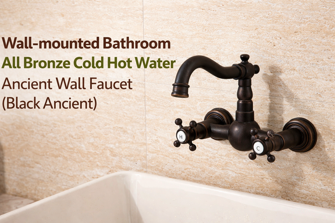 Wall-Mounted Bathroom All-Bronze Cold Hot Water Ancient Black Faucet for Timeless Interiors