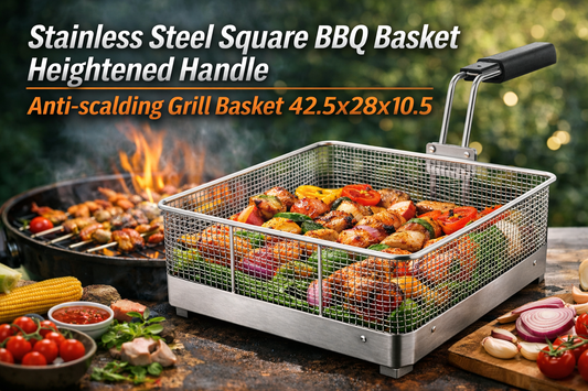 Stainless Steel Square BBQ Basket with Heightened Handle – Anti-Scalding Grill Basket for Perfect Barbecuing