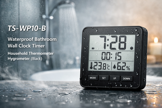 Timeless Elegance and Practical Precision: The TS-WP10-B Waterproof Bathroom Wall Clock Timer Humidity Thermometer Hygrometer (Black)