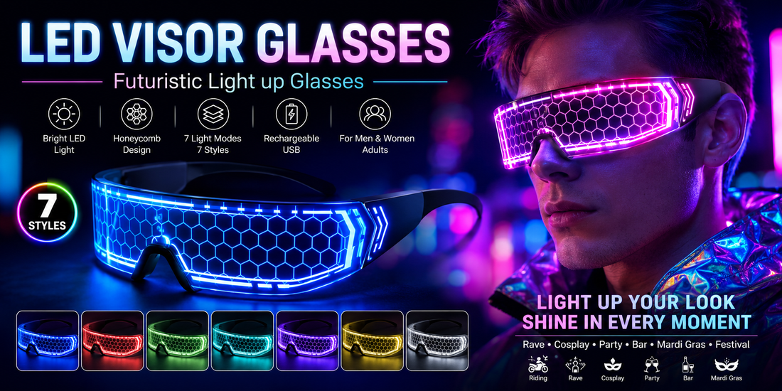 Illuminate every celebration with these futuristic LED visor glasses