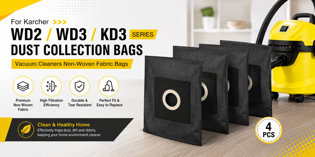For Karcher WD2 WD3 KD3 Series Vacuum Cleaners , 4pcs Non Woven Fabric Dust Collection Bags in Black for Faster Dust Control and Cleaner Homes