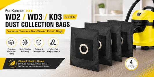 For Karcher WD2 WD3 KD3 Series Vacuum Cleaners , 4pcs Non Woven Fabric Dust Collection Bags in Black for Faster Dust Control and Cleaner Homes