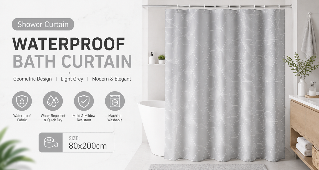 Shower Curtain Waterproof Bathroom Geometric Light Grey Bath Curtains Size 80x200cm