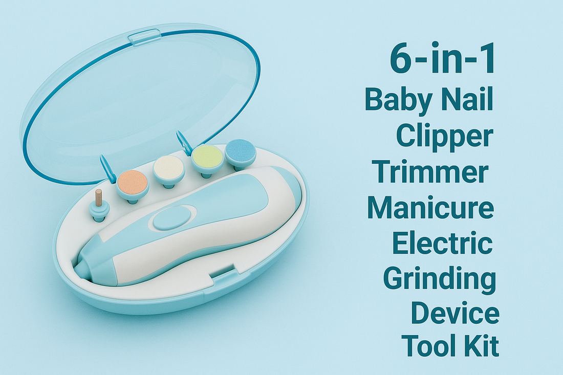 6 in 1 Electric Baby Nail Clipper and Trimmer Kit (Blue), Safe Silent Manicure Grooming Set with Different Grinding Heads for Newborns,