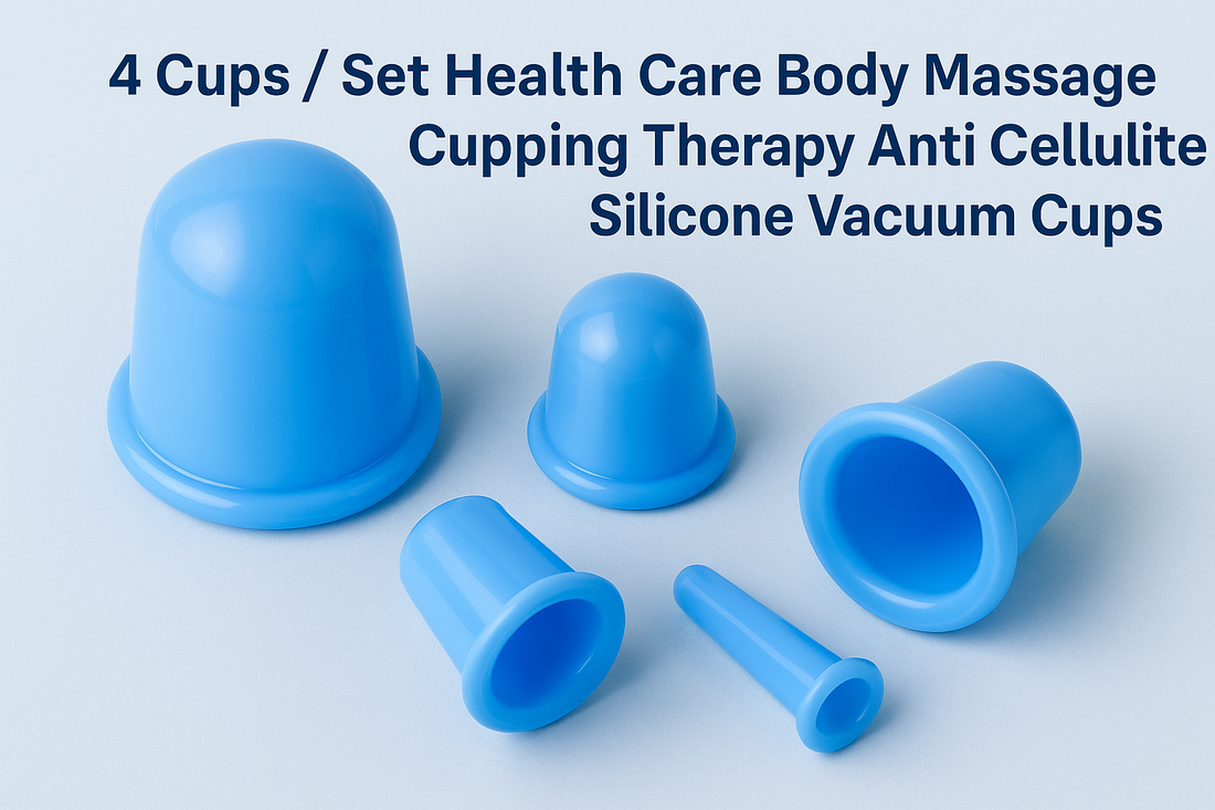 4-Piece Set in Blue Caps for Cupping Therapy for Massage of the Entire Body