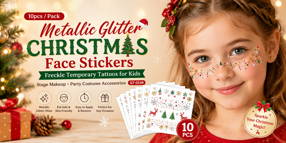 10pcs Metallic Glitter Christmas Face Stickers for Kids Stage Makeup and Party Costumes