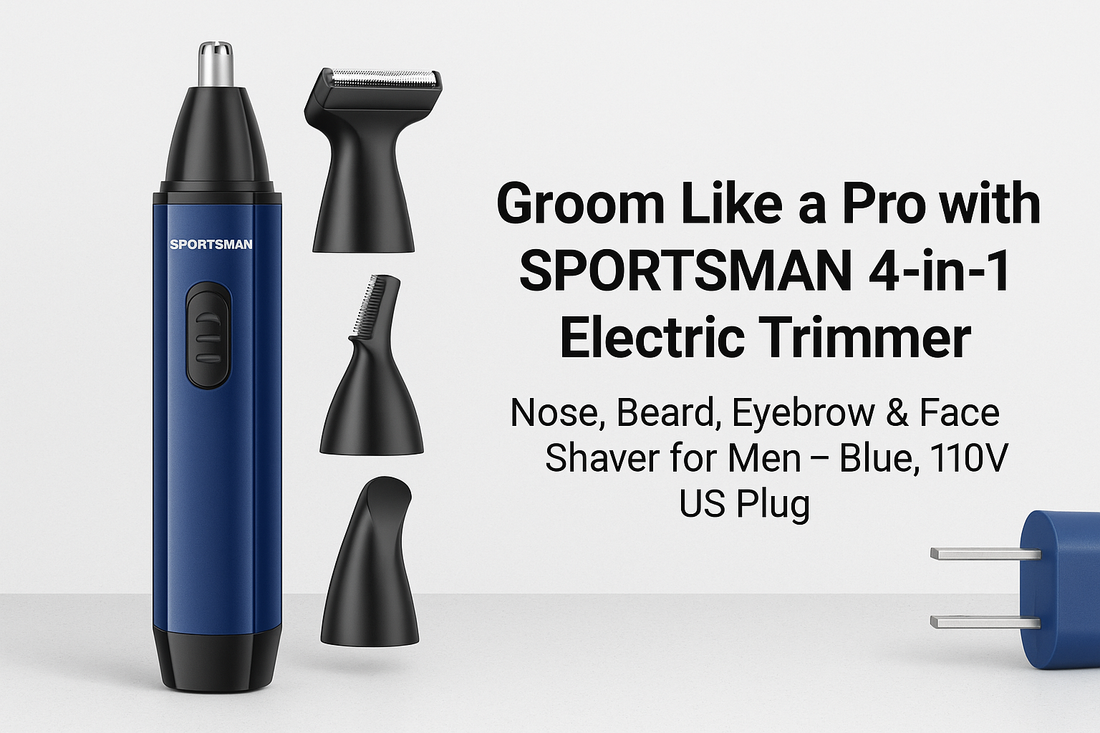 Groom Like a Pro with SPORTSMAN 4-in-1 Electric Trimmer Nose, Beard, Eyebrow & Face Shaver for Men – Blue, 110V US Plug