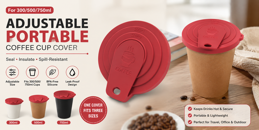 For 300/500/750ml Adjustable Portable Coffee Cup Cover Red Travel Accessory