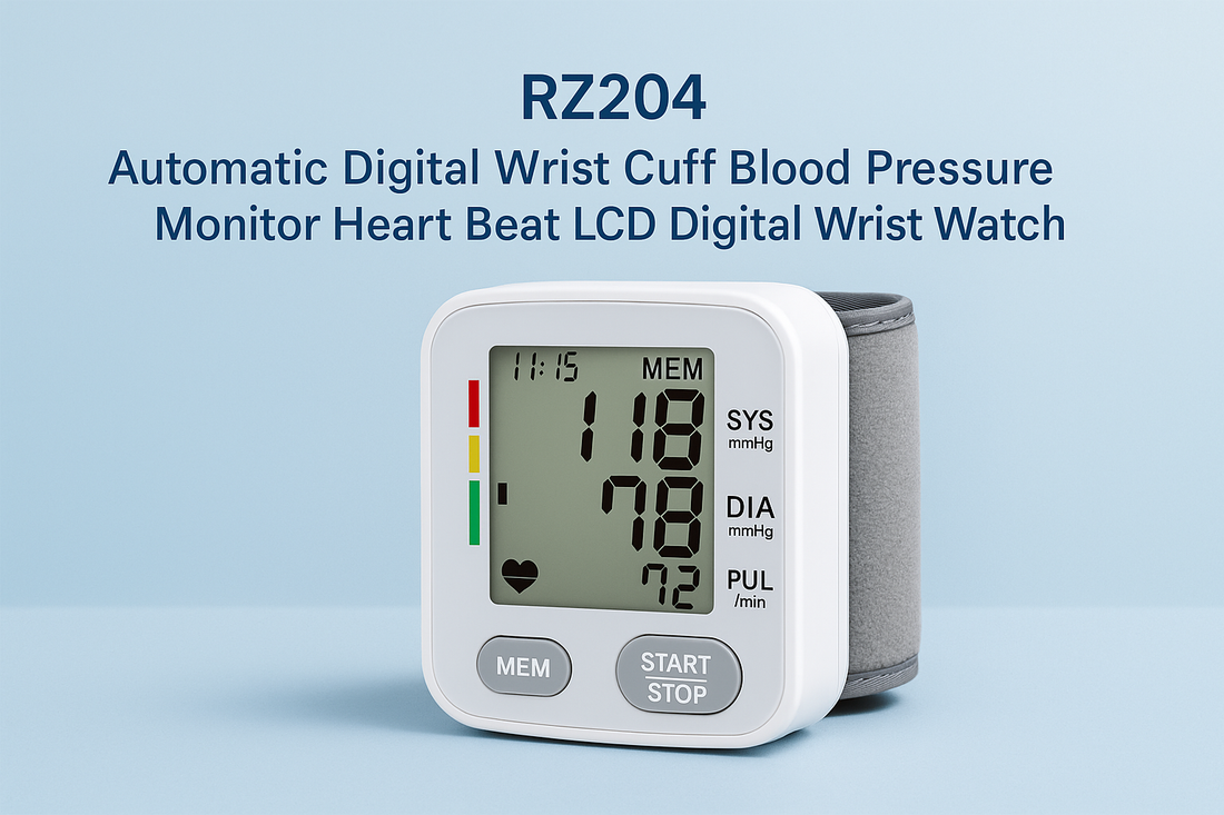 RZ204 Automatic Digital Wrist Cuff Blood Pressure Monitor Heart Beat LCD Digital Wrist Watch