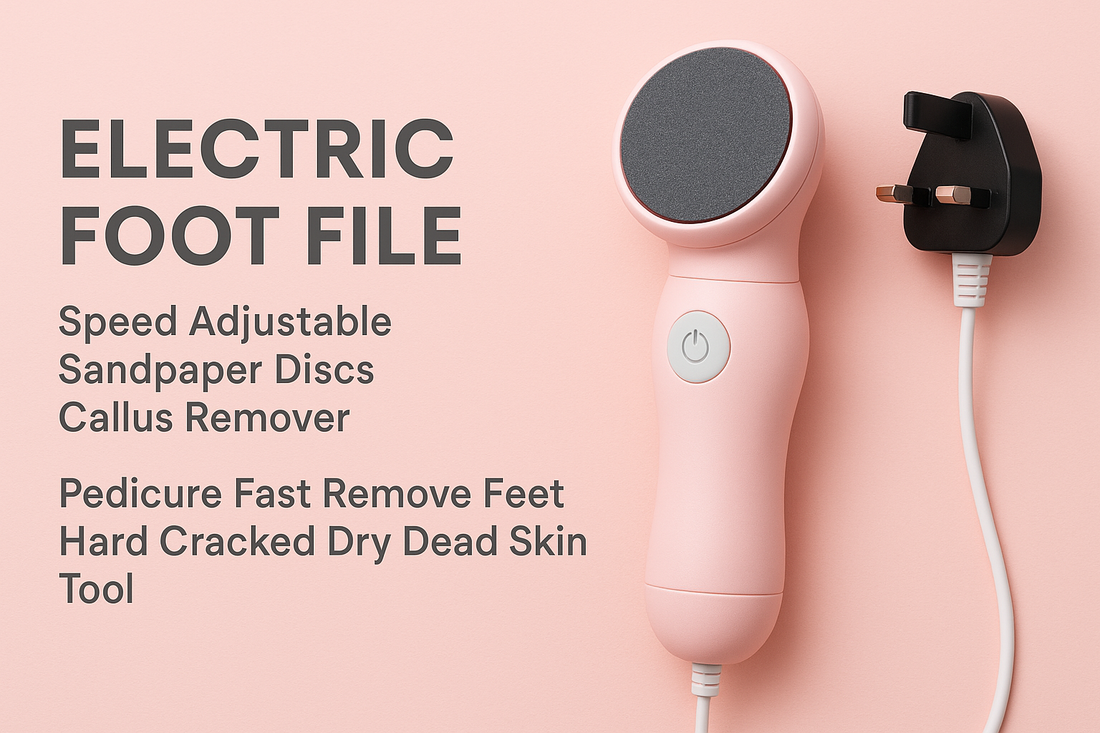 Electric Foot File Speed Adjustable Sandpaper Discs Callus Remover Pedicure Fast Remove Feet Hard Cracked Dry Dead Skin Tool, Plug Type: UK plug (Pink)