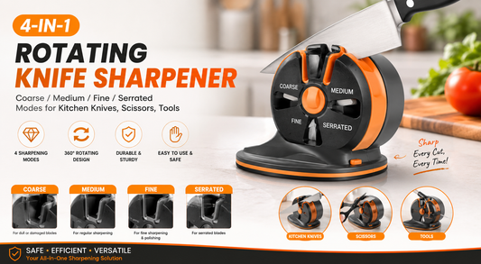 4 In 1 Rotating Knife Sharpener, With Coarse , Medium , Fine and Serrated Modes For Kitchen Knives, Scissors, And Household Tools