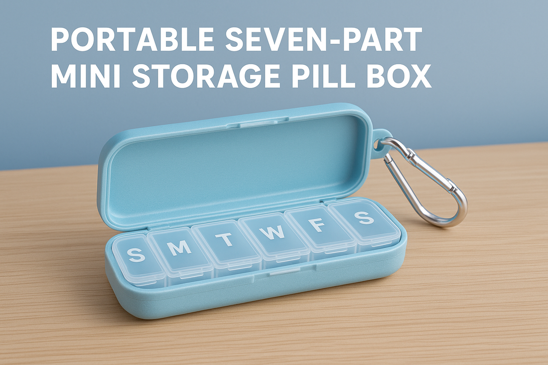 Portable Seven-Part Mini Pill Organizer Box – A portable, travel-friendly weekly medicine-storage compact solution (blue)