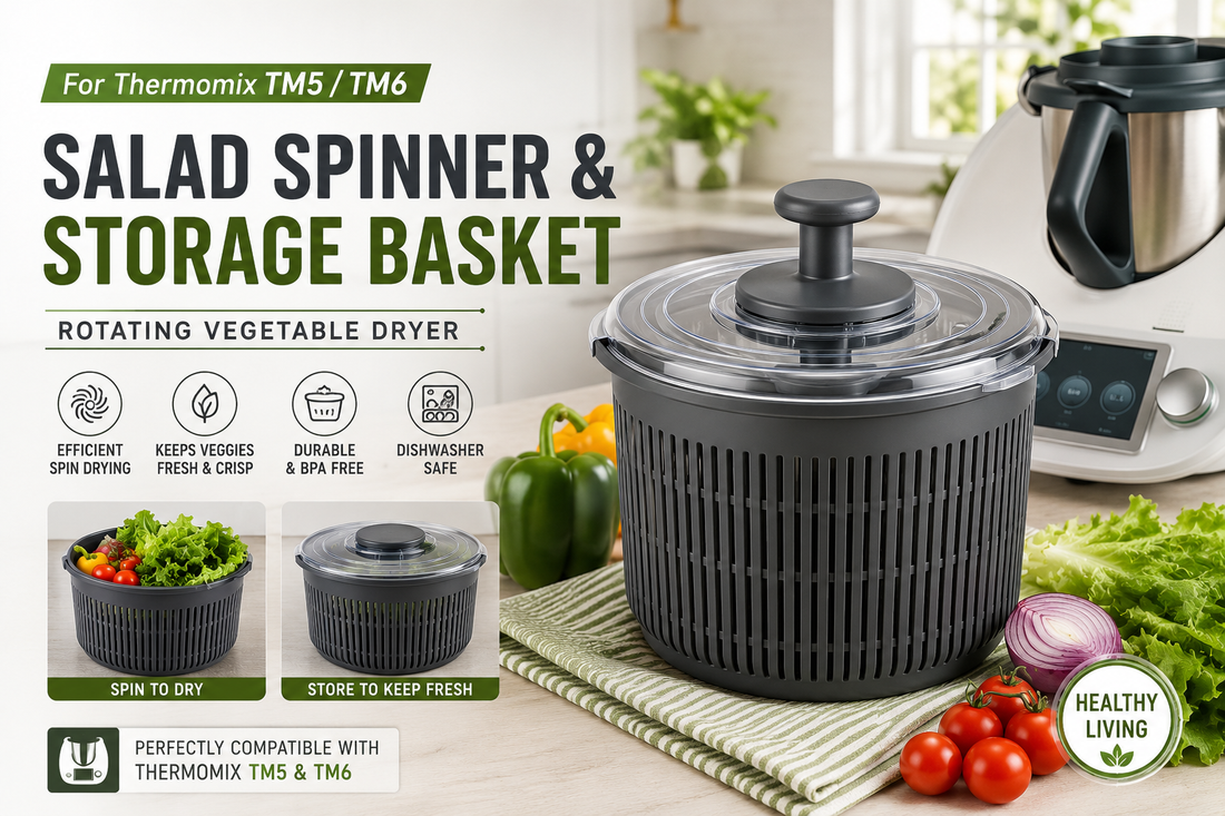 For Thermomix TM5 TM6 Salad Spinner And Storage Basket Rotating Vegetable Dryer Deep Gray Kitchen Accessory