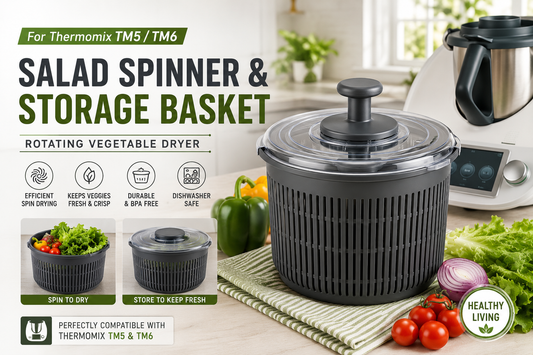 For Thermomix TM5 TM6 Salad Spinner And Storage Basket Rotating Vegetable Dryer Deep Gray Kitchen Accessory