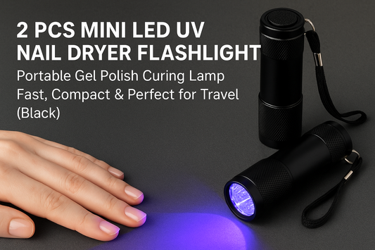 2 PCS Mini LED UV Nail Dryer Flashlight Portable Gel Polish Curing Lamp Fast, Compact & Perfect for Travel (Black)