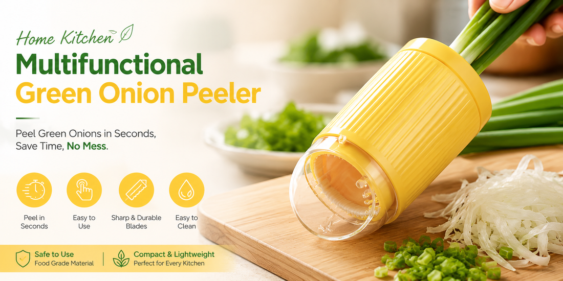 Elevate your cooking with this ultimate home kitchen multifunctional green onion peeler yellow tool
