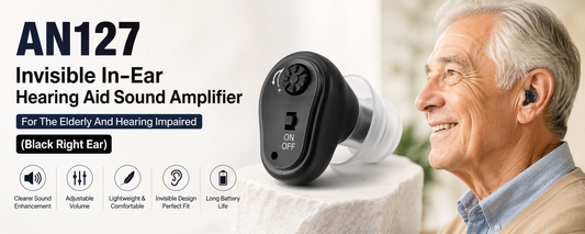 AN127 Invisible In Ear Hearing Aid Sound Amplifier For The Elderly And Hearing Impaired Black Right Ear