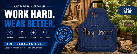 Durable and versatile professional carpentry electrician garden heavy canvas workwear apron in classic blue