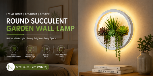 Living Room Background Wall Bedroom Bedside Round Succulent Garden Decorative wall lamp White Design