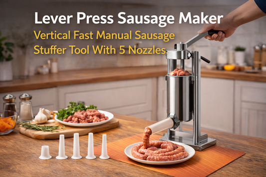 Make Perfect Homemade Sausages with the Lever Press Sausage Maker (5 Nozzles)